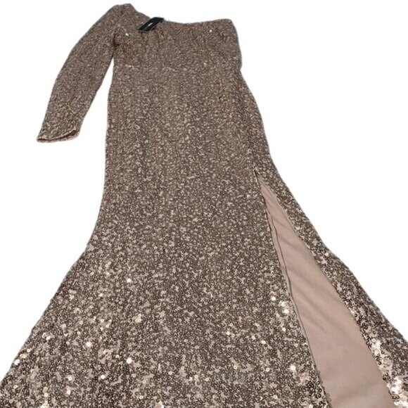Fashion Nova Champagne One Shoulder Sequin Gown W/Side Slit Size M - Picture 3 of 11